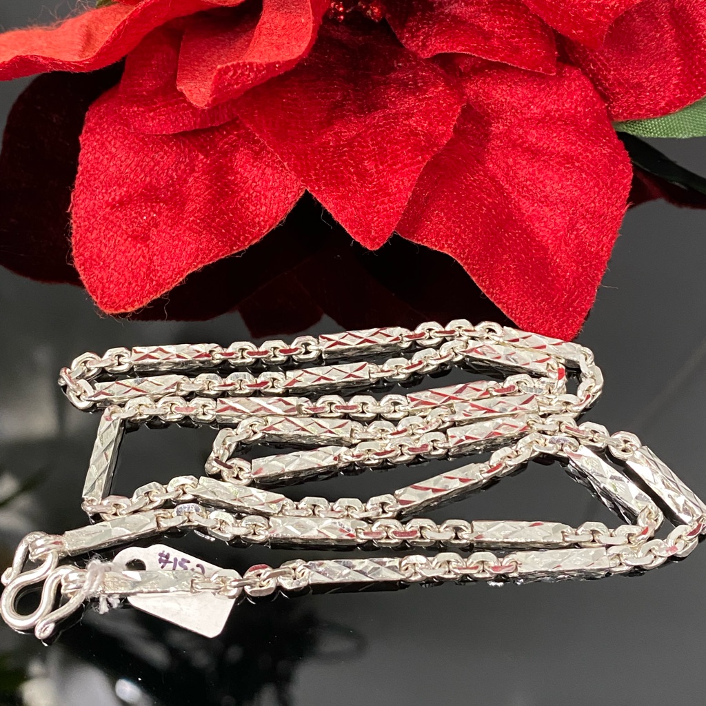 925 Sterling Silver Diamond Cut Bar Cable Necklace